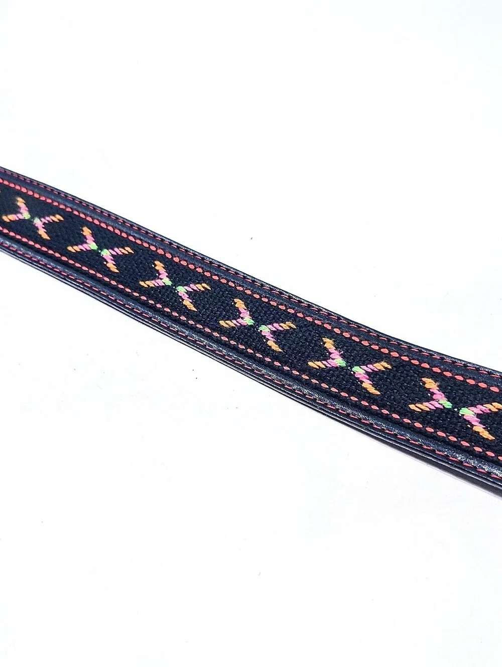 TexTan VTG Black Leather Belt Strap Sz 40 Aztec Southwestern Stitched Inset USA